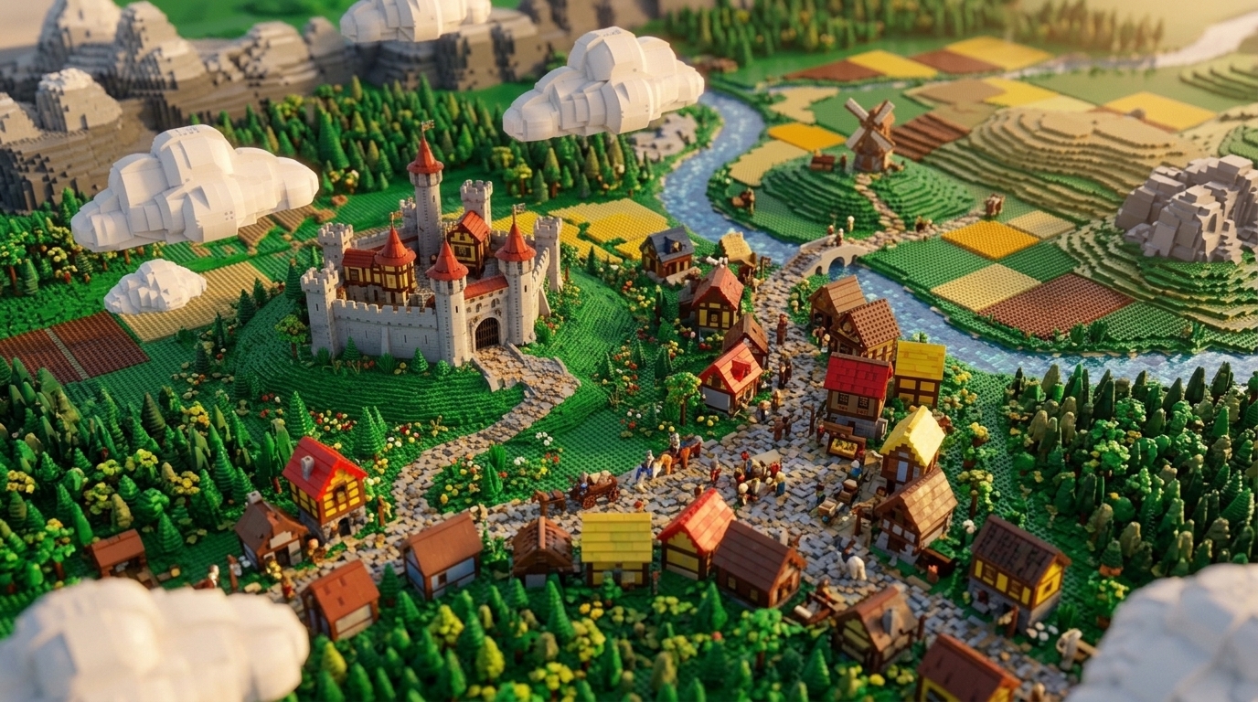 A LEGO kingdom seen from above